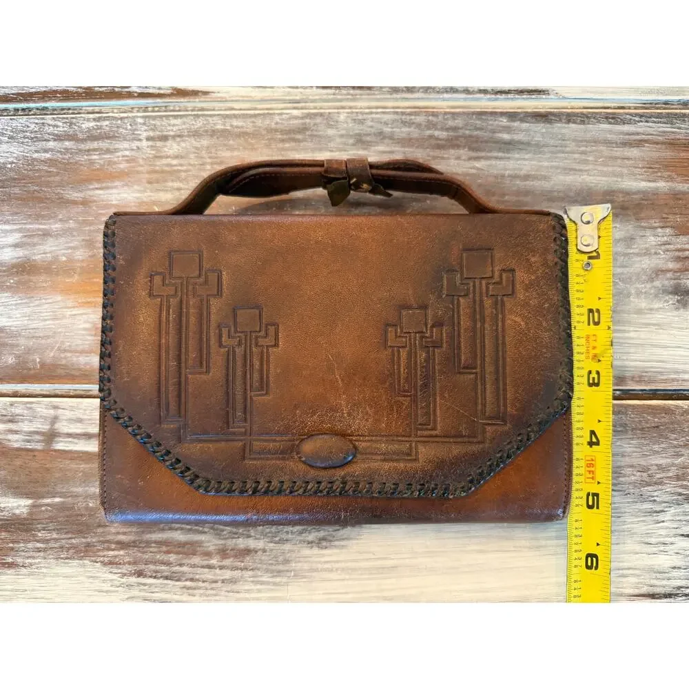 Bosco Built Vintage 1920's Leather Top Handle Purse Handbag Art Deco Design